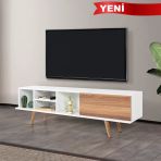 3630 Ela 160 Cm ( Ahşap Ayaklı) Tv Ünitesi , Beyaz - Söğüt , Tv Sehpası , Salon, Oturma Odası