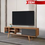 3631 Ela 160 Cm ( Ahşap Ayaklı) Tv Ünitesi , Söğüt - Antrasit , Tv Sehpası , Salon , Oturma Odası