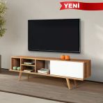 3633 Ela 160 Cm ( Ahşap Ayaklı) Tv Ünitesi , Söğüt - Beyaz , Tv Sehpası , Oturma Odası , Salon