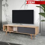 3641 Venüs 160 Cm ( Ahşap Ayaklı , Metal Kulplu) Tv Ünitesi , Safir - Antrasit , Tv Sehpası , Salon