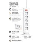 3680W 1050J Akım Korumalı 5li Priz 2 USB 2 Type-C 3.4A Dokunmatik LED Anahtarlı 2m Kablo Çoklu Priz (Sıcak Beyaz)