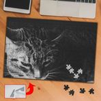 3693 Siyah Beyaz Uyuyan Kedi 240 Parça Puzzle Yapboz Tablo