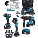 36V 4lü Dörtlü Matkap Seti 800 Tork Somun Sıkma Spiral Hilti Vidalama Powerbank LED Işık