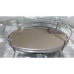 36X22CM Oval Gümüş Renk Metal Aynalı Cam Tepsi 15INCH Yuvarlak Makyaj Parfüm Banyo Krom 1 Adet - 36 x 20 cm