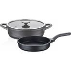 3732 - Wave - 3 Parça, Biogranit Döküm, Tencere Tava Seti Siyah Gövde, Platin Detay - Antrasit - 1 Adet - 26x7,5 Cm - 3,3 Litre ( Tencere ) + ( Kapak ) 1 Adet - 26x5,5 Cm - 2,3 Litre ( Tava )