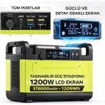 378.000MA Taşınabilir Güç Istasyonu LCD Ekran 1200W 2 Girişli 1209WH Lifepo4 Pil Solar Şarj Destekli - SİYAH-YEŞİL