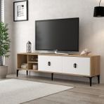 3804 Era Tv Ünitesi 180 cm 2 Kapaklı Raflı Sepet - Beyaz - Beyaz - Sepet Ceviz