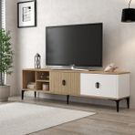 3806 Era Tv Ünitesi 180 cm 2 Kapaklı Raflı Sepet - Beyaz - Yunus - Beyaz - Sepet Ceviz