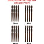 38–41–44–47 cm Koyu Meşe Torna Ahşap Ayak Mobilya Zigon Sehpa Ayağı 4’lü Set | 16 Adet Ayak + 16 Bağlantı Aparatı