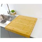 38X45cm Ahşap Bambu Kesim Panosu - Kesme Tahtası Tezgah Üstü Kanallı - Kenar Destekli (2818)