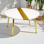 39 Art Studio Aurum Blanc 60 cm Beyaz & Altın Modern Orta Sehpa – Gerçek Altın Varaklı – Yüksek Parlak Epoksi Tasarım, Modern Lüks Ev Dekoru - beyaz - gold