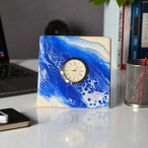 39 Art Studio El Yapımı Geode Masa Saati – Gümüş Quartz Masaüstü Saat – 5 cm Kalınlık - 15 x 15 x 5 cm - Mavi - Beyaz