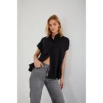 3967 Kadın Apoletli Kısa Kol Oversize Gömlek Siyah