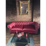 3A Mobilya Premium Burgundy Hakiki Deri Chesterfield - Kırmızı