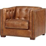 3A Mobilya Vintage Light Brown Leather 3A Tuxedo Berjer