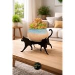 3art Metal Dekorasyon Dekoratif Kedi Figürlü Saksı Standı - Bitki & Sukulent Standı - Modern Ev Dekoru