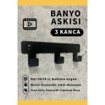3Art Metal Demir Banyo Askısı - Duvara Monte Havlu ve Elbise Askısı 3 Kancalı - Siyah