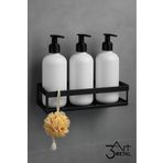 3art Metal Duvar Tipi Banyo Şampuanlık Metal Siyah Raflı Sabunluk Organizer & Sünger Askısı