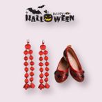 3b Kids Kız Çocuk Cadılar Bayramı Kırmızı Bubble Saç + Kırmızı Örümcekli Babet Halloween Cadılar Bayramı Parti Doğum Günü Set - Kırmızı - Siyah