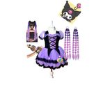 3b kids Kuromi Elbiseee Kuromi Kostüm Kuromi Mor Bubble Saç 2 Adet Kuromi Tül Eldiven Seti Parti Doğum Günü