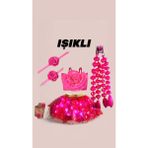 3b Kids Pembe Tütü Yıldız Işıklı Etek Pembe Güllü Bluz Alt Üst Takımı Güllü Kolye Bileklik Pembe Bubble Saç - 4 - 5 Yaş