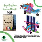 3D Ahşap Uçak Boyama ve Puzzle Seti, Renkli ve Eğlenceli Tasarım - Seçenek 1 - Açık Bej