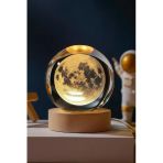 3D Ay Küre Kristal Gün Işığı Led Gece Lambası – Usb'li Ahşap Standlı Led Masa Lambası & Gece Lambası