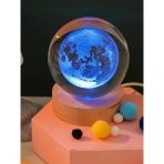 3D Ay Küre Kristal Led Gece Lambası – Usb'li Ahşap Standlı Led Masa Lambası & Gece Lambası Rgb Led