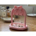 3D Baskı Zamanı Fiyonk Tasarımlı Dekoratif Takı Standı - Pembe Masaüstü Kolye Askısı ve Yüzük Düzenleyici Tablalı
