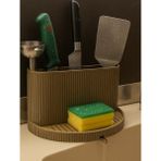 3D Baskı Zamanı Modern Tahliyeli Mutfak Düzenleyici - 3D Tasarım Lavabo Kenarı Bıçak ve Sünger Standı & Su Akıtma Kanallı Estetik Tezgah Organizer