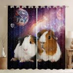 3D Baskılı Sevimli Kobay Termal Yalıtımlı Karartma Perdeleri Çocuk Odası için 2'li Set Modern Oturma Odası Dekorasyon Perdeleri Galaksi Tasarımı 117x138 cm