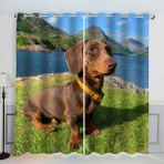 3D Dachshund Perdeler, 150x166 cm, Kuşgözü Tasarımı, Mikrofiber, Işık Engelleme, Karartma Pencere Perdeleri, Oturma Odası, Yatak Odası, Çocuk Odası, Mutfak için 2 Adet
