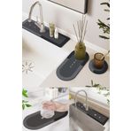 3D ELSE HALI Else Antrasit Musluk Matı 3 Lü Set Mutfak Organizer Lavabo Matı Sabunluk Bulaşık Süngeri Matı