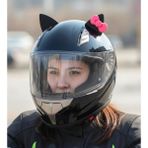 3D Fabrick Kask Süsü -Motor & Motosiklet Pembe Fiyonklu Siyah Kedi Kulak Kask Dış Aksesuarı