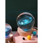 3D Güneş Sistemi Kristal Led Gece Lambası – Usb'li Ahşap Standlı Led Masa - Gece Lambası Rgb Led