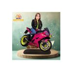 3D Hediye Dünyası Pembe motorsikletli yarış motoru karikatürü biblo hediye 3d masa üstü biblo hediyesi