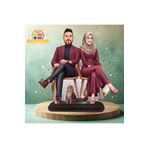 3D Hediye Dünyası Tesettürlü oturan eşler kedili karikatürü biblo hediye 3d masa üstü biblo hediyesi