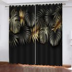 3D Karartma Perdeleri Çocuk Odası için Ses Geçirmez Pencere Perdesi Altın Yapraklı Tasarım Polyester Mutfak Perdesi Dekorasyon 140x160 cm