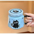 3D Kedi Figürlü Kapaklı Kupa Bardak Sevimli Kedi Kupa Bardak Hediyelik Kupa - Mavi