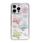3D Kelebekli Şeffaf Simli iPhone 15 Plus Uyumlu / 14 Plus Uyumlu Kılıf – Kamera Korumalı, Darbe Emici Silikon