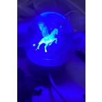 3D Led Işık Cam Küre Çok Işıklı Ahşap Unikorn Şahlanan At 6 Cm Gece Lambası
