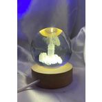 3D Led Işık Gecelambası Cam Küre Tek Renk Günışığı Ahşap Galata Kulesi Gece Lambası 6 cm