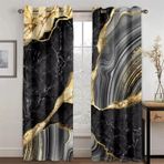 3D Modern Siyah Altın Soyut Sanat Mermer Zarif Tasarım Oturma Odası Yatak Odası Dekoru için 2 Parça Pencere Örtüsü Perdesi WxY/2x75x166 cm Yatak Odası için Perdeler 2 Panel Seti
