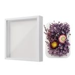 3D resim çerçevesi 20 x 20 x 3 cm, 3D obje çerçevesi, derin çerçeve, gölge kutusu ve lila kuru çiçek seti, fotoğraflar, nesneler, düğün buketi, kendin yap sanat eserleri için çerçeve (beyaz)