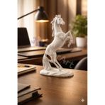 3D SerArt Şahlanan At Figürlü Beyaz Renk Dekoratif Biblo Ev - Işyeri - Ofis Için Süs 24 CM