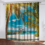 3D tropikal plaj perdesi, okyanus manzaralı, 280 x 250 cm, karartma gromet perde, oturma odası, yatak odası ve çocuk odası için, ısı yalıtımlı, UV koruması, ışık engelleyici