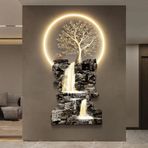 3D Vision LED Işıklı Duvar Resmi Plug-in Güç Kaynağı Duvar Sanatı Dekor Kabartma LED Dekoratif Tablo Yaratıcı Manzara Duvar Asılı Duvar Resmi Oturma Odası Giriş Koridoru için (B,45 x 80 cm)