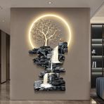 3D Vision LED Işıklı Duvar Resmi Plug-in Güç Kaynağı Duvar Sanatı Dekor Rölyef LED Dekoratif Tablo Yaratıcı Manzara Duvar Asılı Duvar Oturma Odası Giriş Koridoru için (C, 22x39 inç)