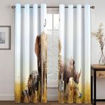 3D Zürafa Desenli Termal Karartma Perdesi Seti Çocuk Odası için Modern Pencere Dekorasyonu Oturma Odası Mutfak Bebek Kuşgözü Tasarım 100X140 cm (GxY) 2 Panel
