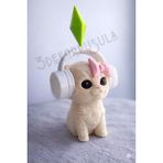 3DekorPusula 17 cm Sims Plumbob Kristalli Kulaklıklı Kedi Figürü - Dans Eden Kedi Masa Üstü Dekorasyon - Bej